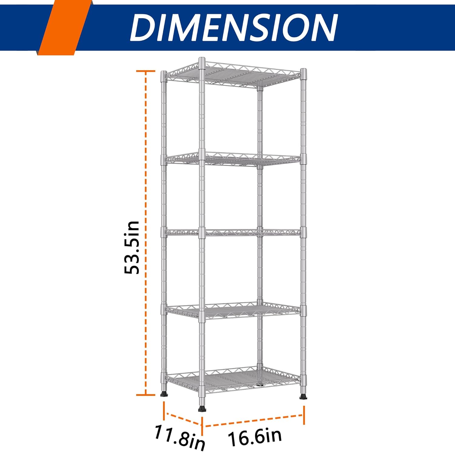 REGILLER 5-Wire Shelving Metal Storage Rack Adjustable Shelves,Standing Storage Shelf Units for Laundry Bathroom Kitchen Pantry Closet(Black,11.8