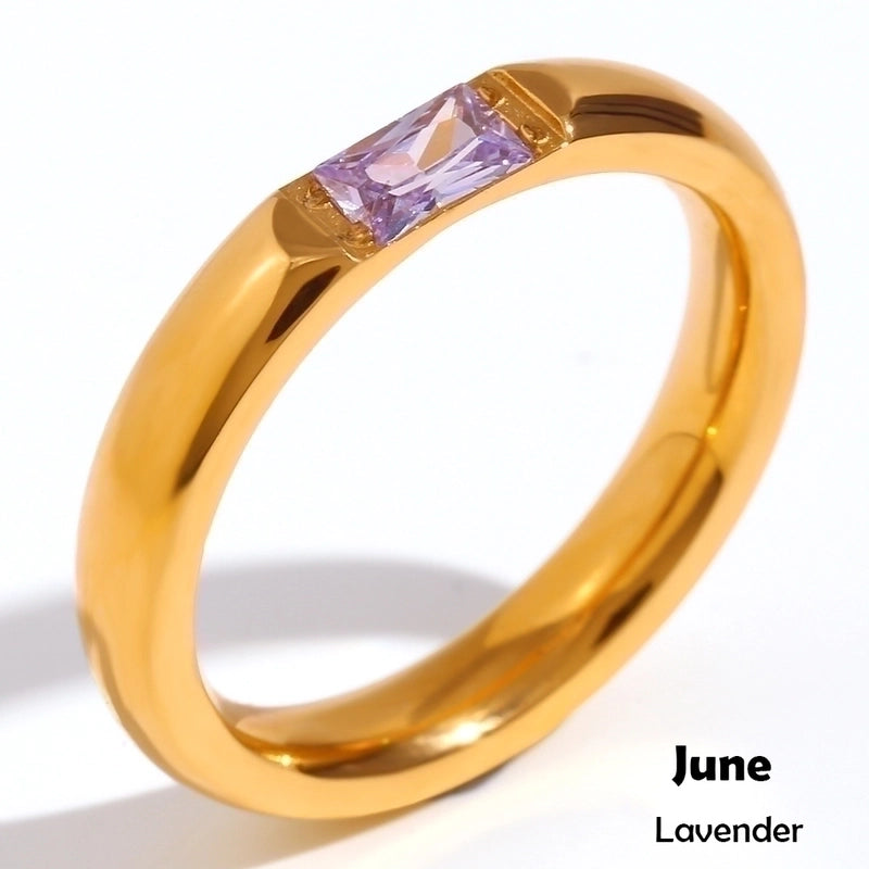 Fashion Rectangle 304 Stainless Steel Birthstone Zircon 18K Gold Plated Plating Rings