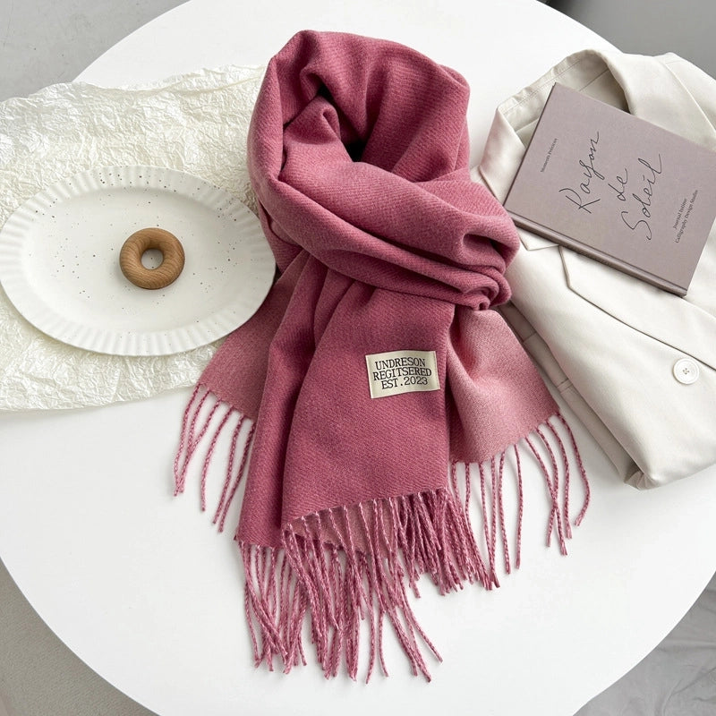 Women's Basic Solid Color Imitation Cashmere Tassel Scarf