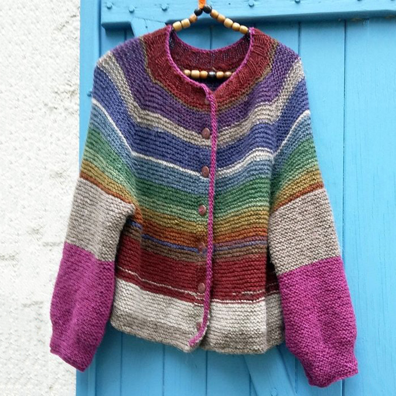 Vintage Button Down Rainbow Icelandic Cozy Warm Sweater