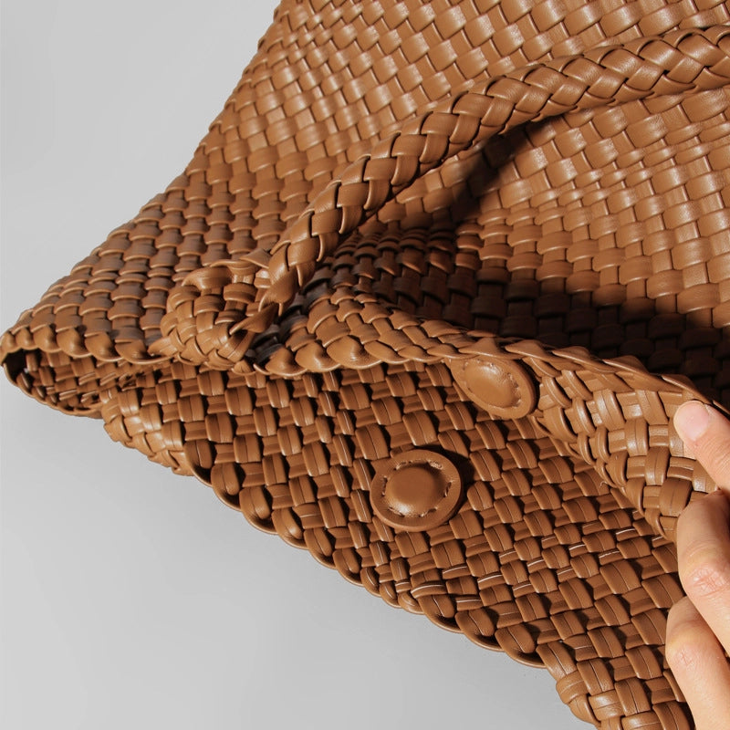 Women's Large Pu Leather Solid Color Classic Style Streetwear Weave Bucket Magnetic Buckle Bag Sets
