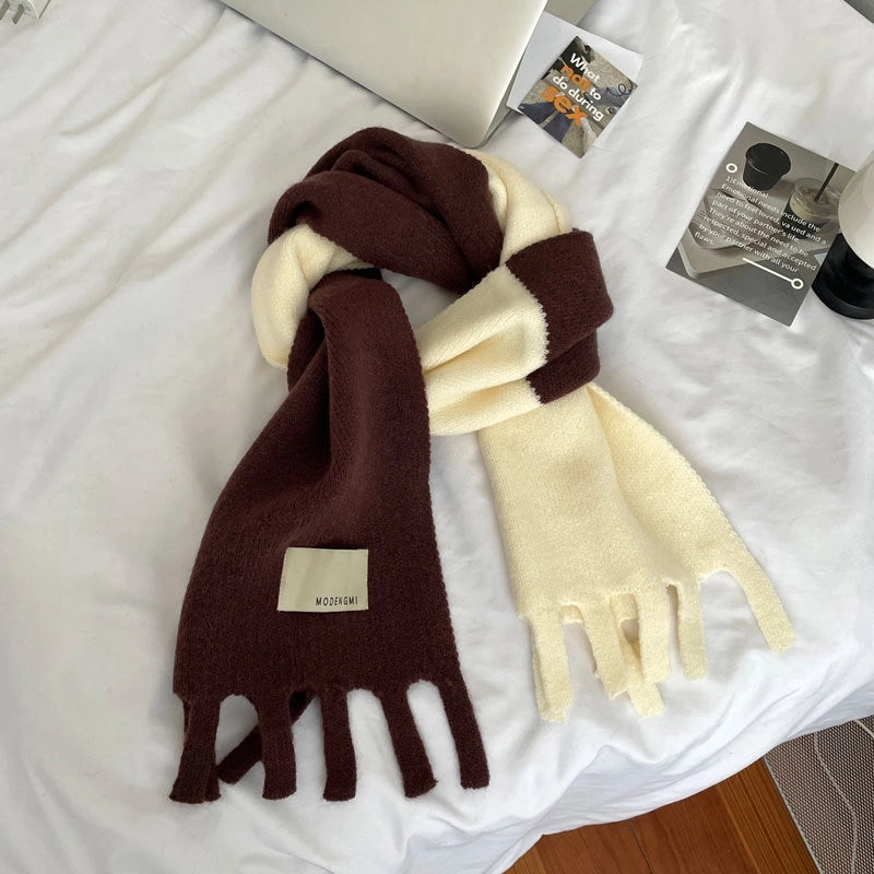 Color Matching Tassel Scarf For Girls Winter New Fashion Versatile  Warm Western Style Knitted Wool Neck Scarf