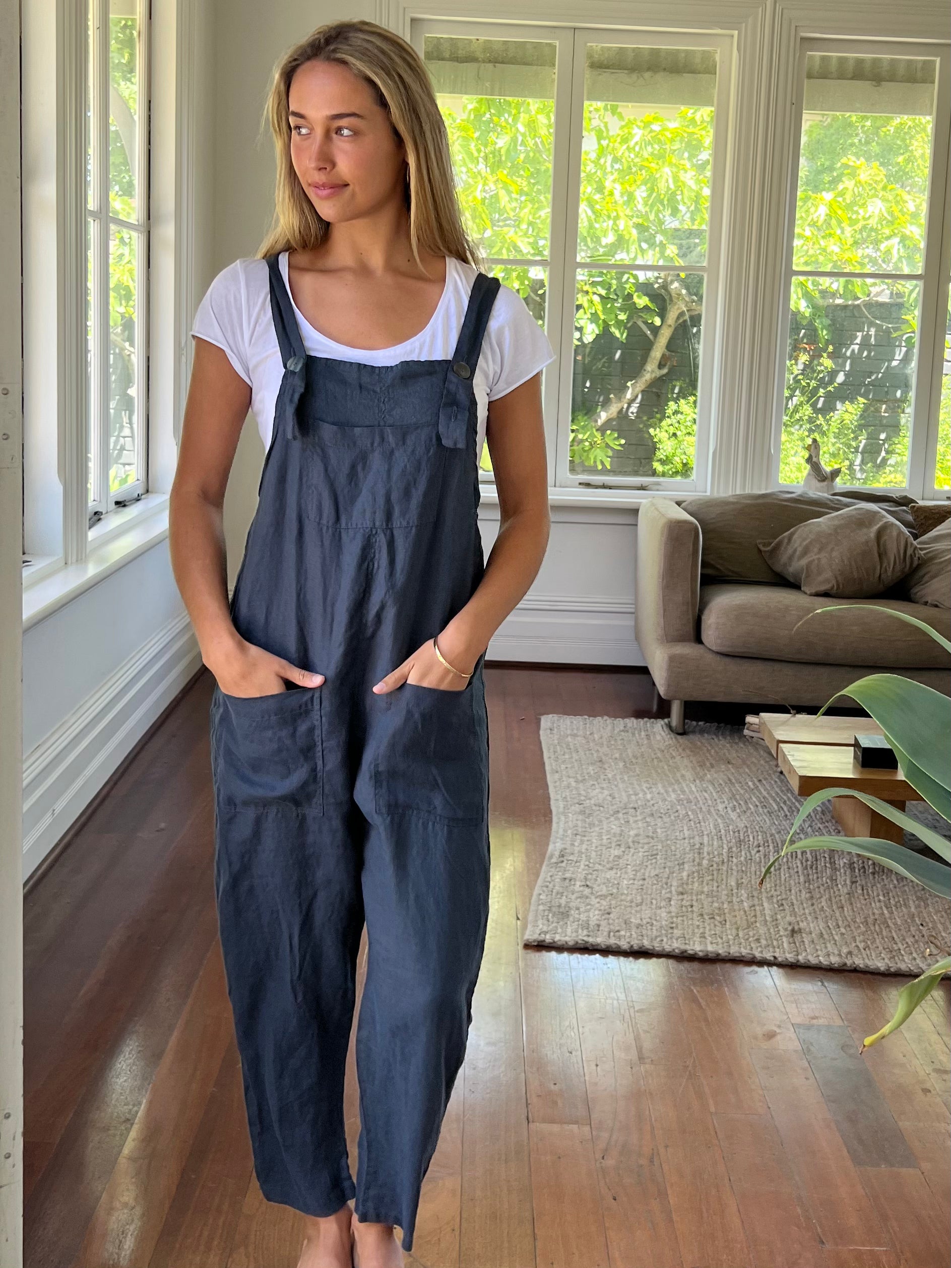 overalls -charcoal linen