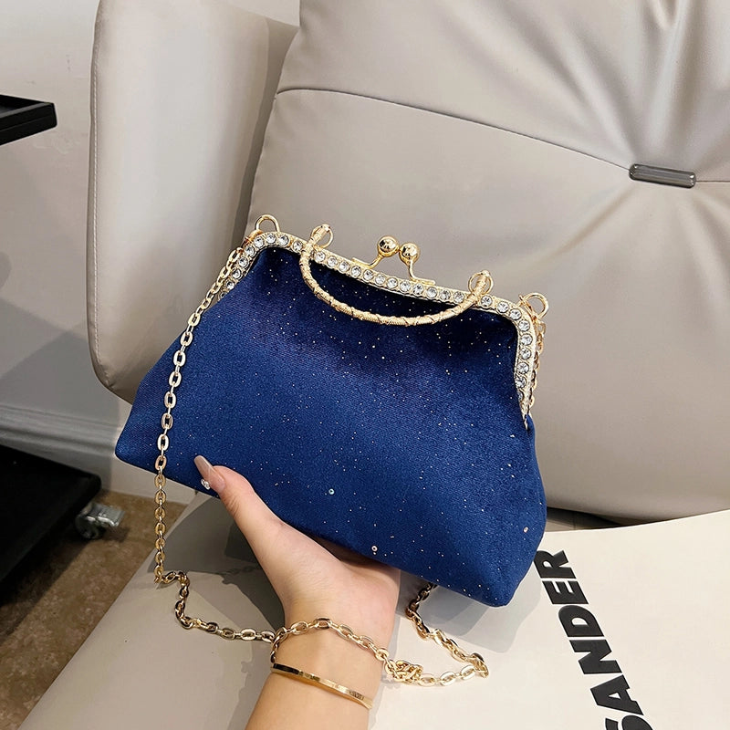Women's All Seasons Plush Solid Color Classic Style Sewing Thread Square Clasp Frame Evening Bag