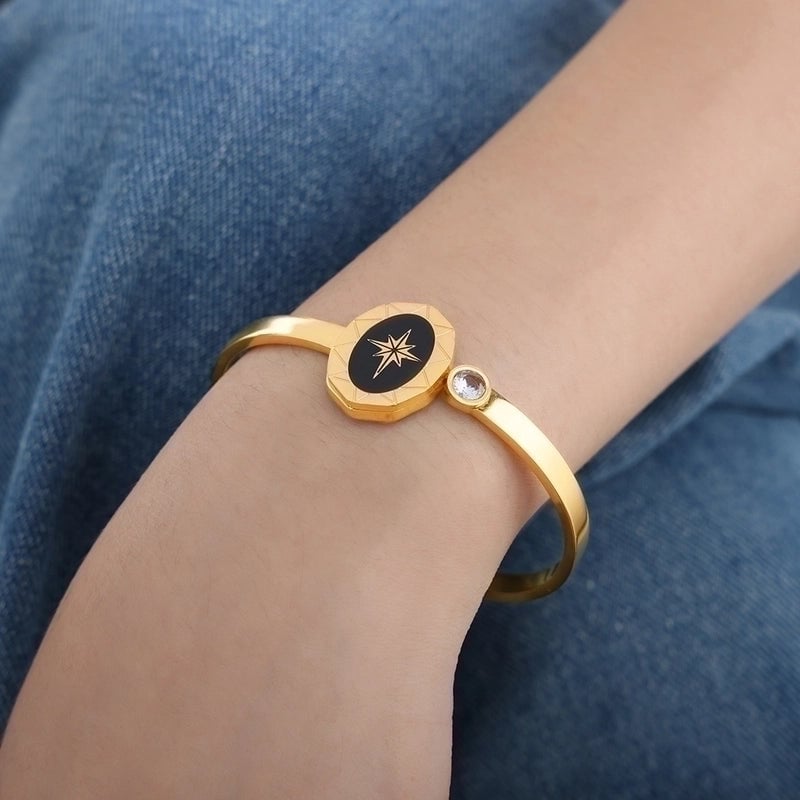 Devil'S Eye Titanium Steel 18K Gold Plated Turquoise Bangle In Bulk