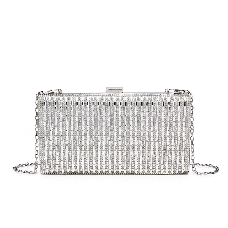 Black Gold Silver Metal Stripe Rhinestone Square Evening Bags