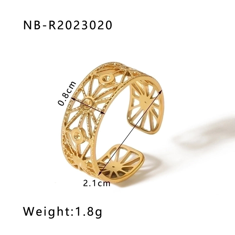 Stainless Steel 18K Gold Plated IG Style Basic Minimalist Plating Four Leaf Clover Heart Shape Flower Open Rings