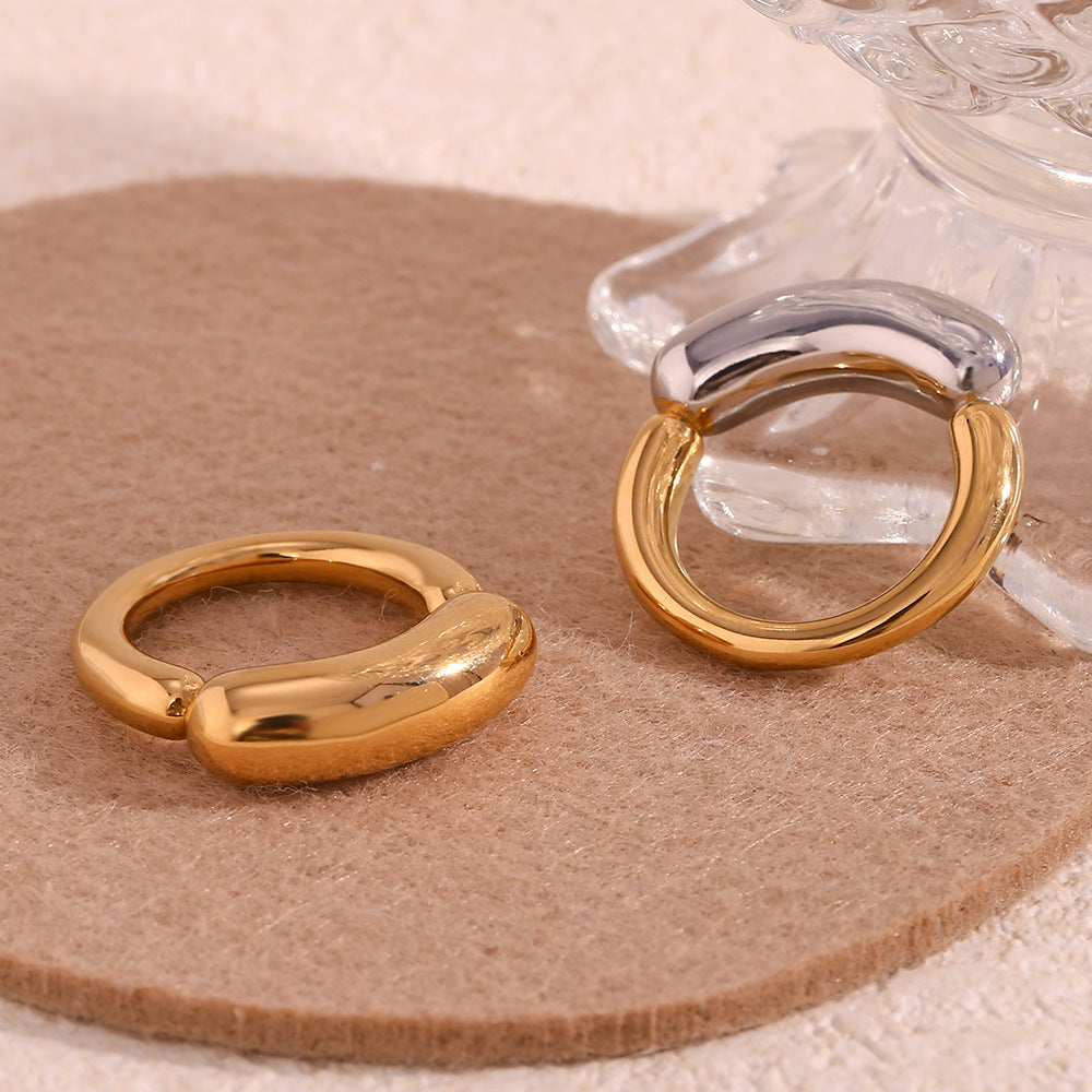 Minimalist Women Circle Geometric Stainless Steel 18K Gold Plated Rings