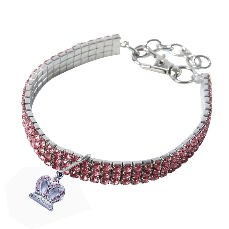 Solid Color Elastic Adjustable Pendant Heart Shape Inlaid Zircon Pet Collar