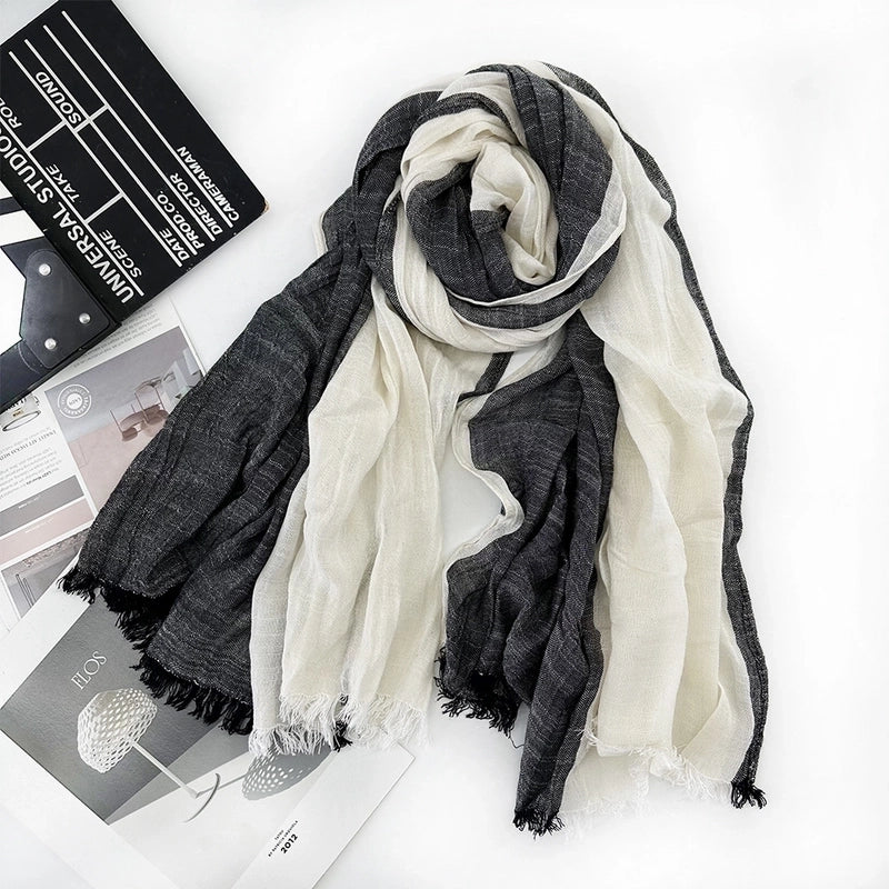 Unisex Sweet Color Block Polyester Long-staple Cotton Sewing Cotton Linen Scarves