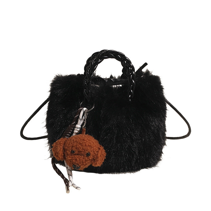 Women's Plush Solid Color Basic Square Magnetic Buckle Shoulder Bag Handbag Crossbody Bag