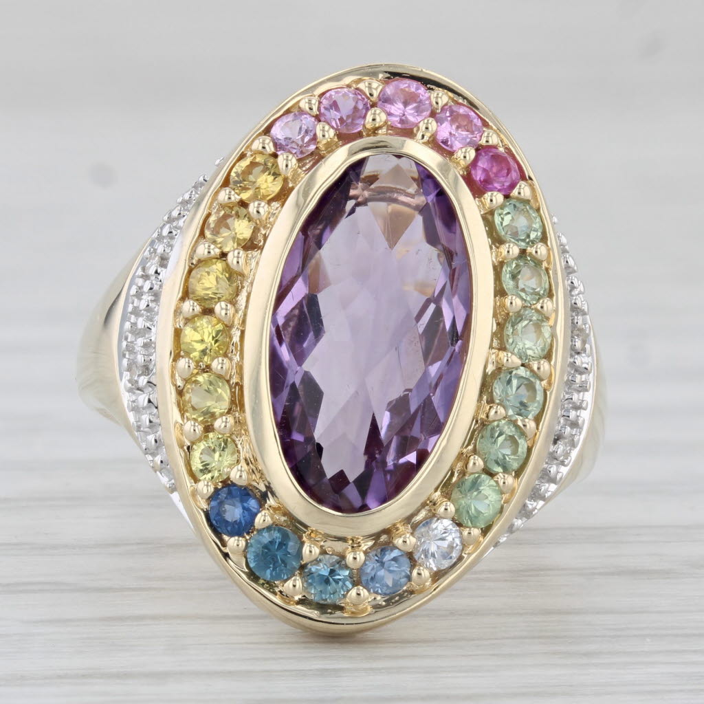 4.50ctw Oval Amethyst Sapphire Halo Ring 14k Gold Size 7.25 Cocktail Diamond