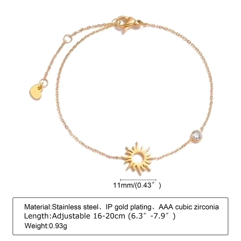 Round Heart Shape Flower 304 Stainless Steel 18K Gold Plated Zircon Bracelets In Bulk