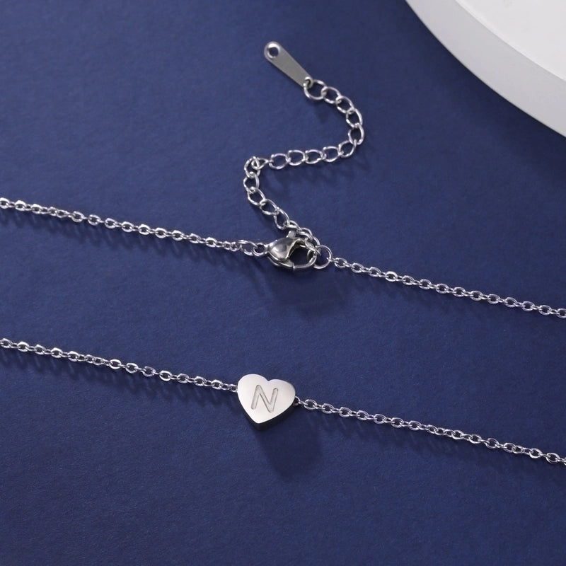 Stainless Steel Titanium Steel Minimalist Letter Heart Shape Plating Pendant Necklace
