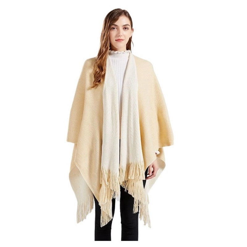 Autumn And Winter Double-sided Knitted Shawl In Stock Warm Shawl Acrylic Tassel Warp Knitted Cape