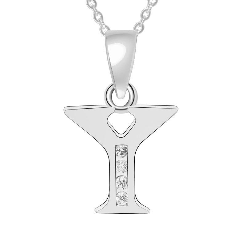 Minimalist Letter Copper Plating Inlay Zircon Pendant Necklace