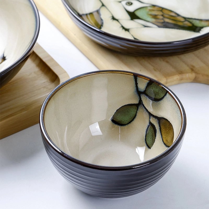 Ceramic Plate Bowl Dish Distinctive Bird Deep Plate Household Dining Bowl Creative Underglaze Color Tableware