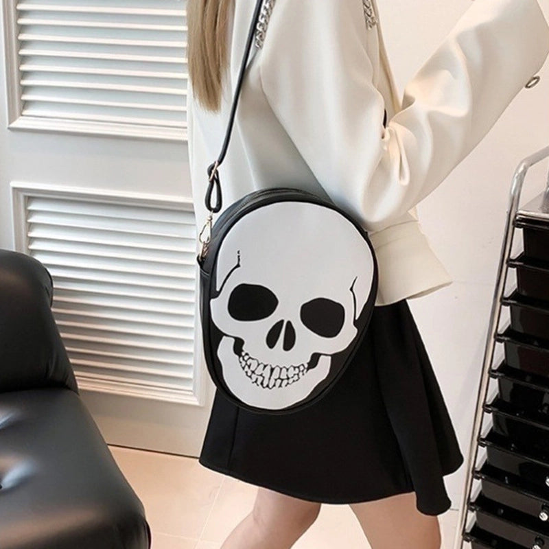 Halloween Women's Small Pu Leather Ghost Punk Round Zipper Crossbody Bag