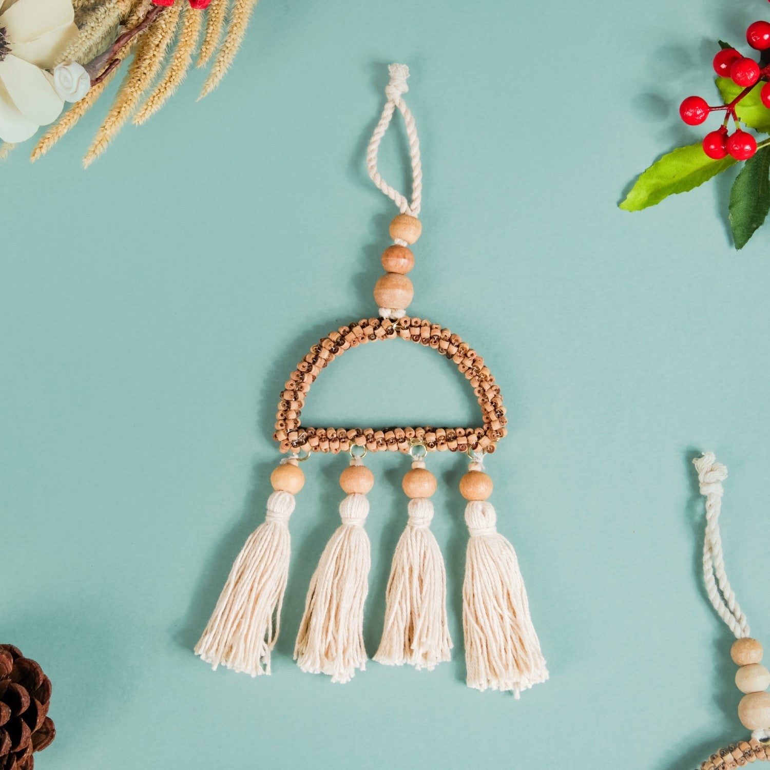 Wooden Beads Sustainable Hanging Ornament Set of 2