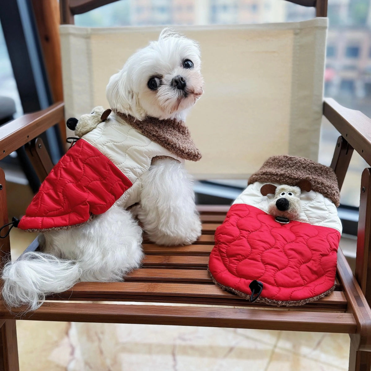 Color Block Dog Decor Fleece Dog Harness Jacket