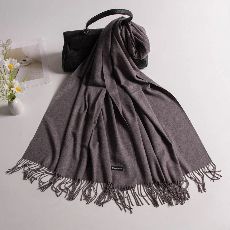 Autumn And Winter New Annual Meeting Cashmere Scarf Women's Tassel Shawl Padded Scarf Warm Solid Color Scarf