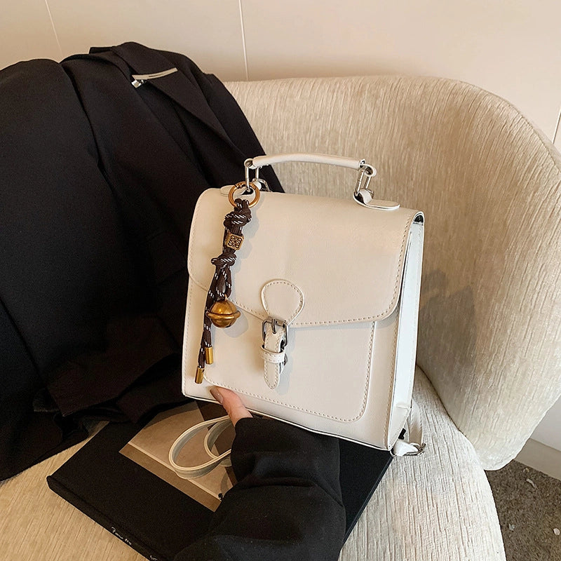 Women's Pu Leather Solid Color Streetwear Sewing Thread Square Flip Cover Functional Backpack