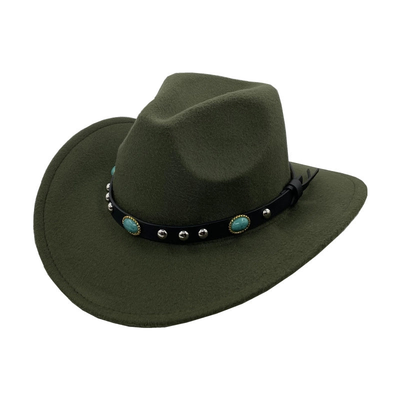 Men's And Women's Felt Top Hat Curling Emerald Sun Hat Cowboy Hat Sun Protection Fashion Hat