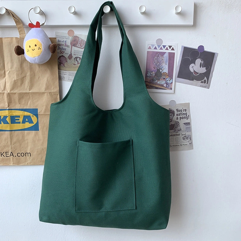 Pure Color Blank Hand-painted Canvas Bag Female Single Shoulder Japanese Simple Artistic Travel Large Capacity Student Class Book Bag