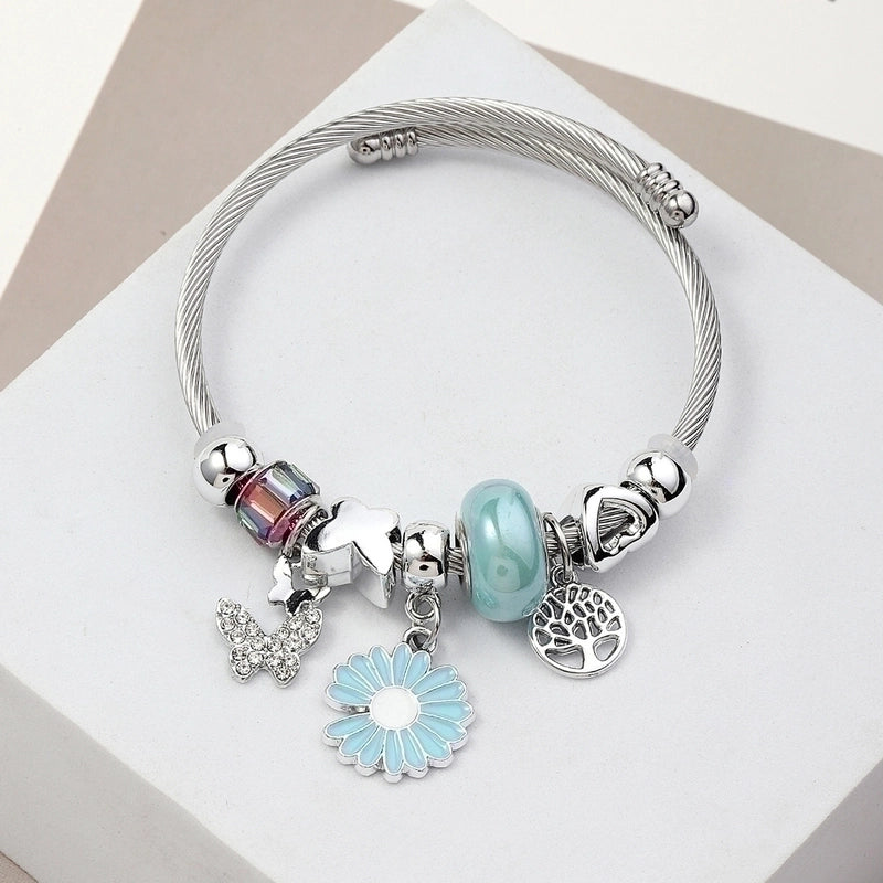 Elegant Heart Shape Butterfly Stainless Steel Asymmetrical Plating Bangle