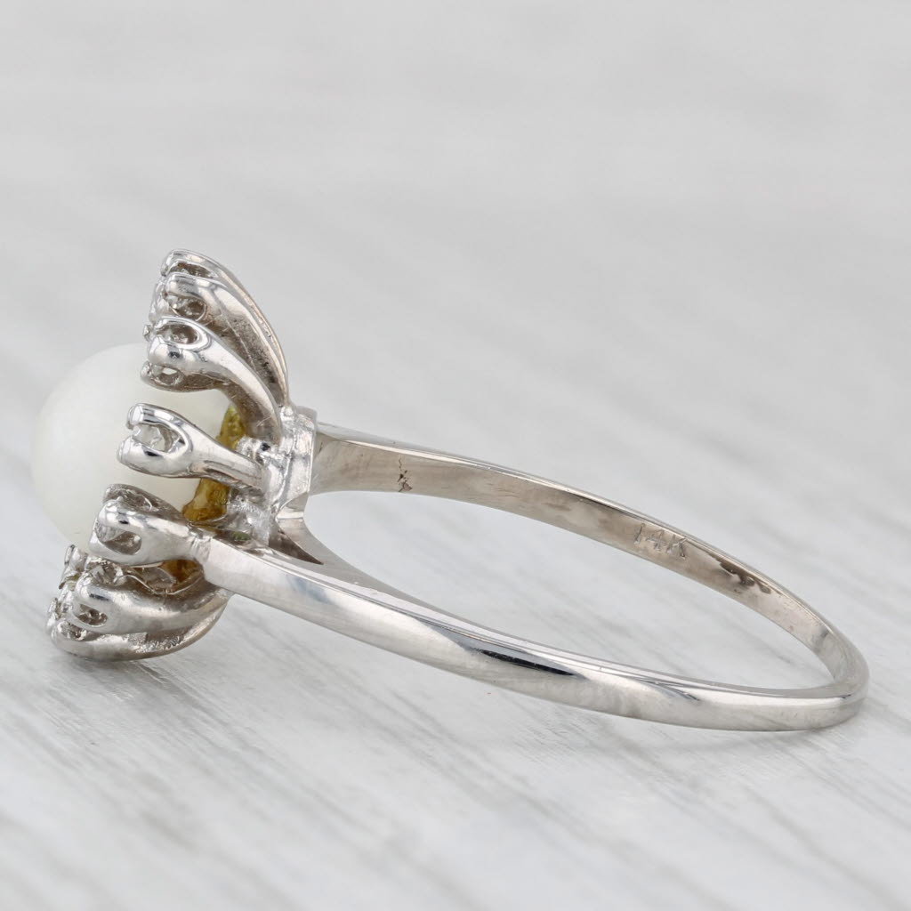 Vintage Cultured Pearl 0.15ctw Diamond Halo Ring 14k White Gold Size 9.25