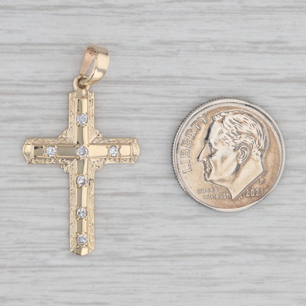 0.14ctw Diamond Accented Cross Pendant 14k Yellow Gold