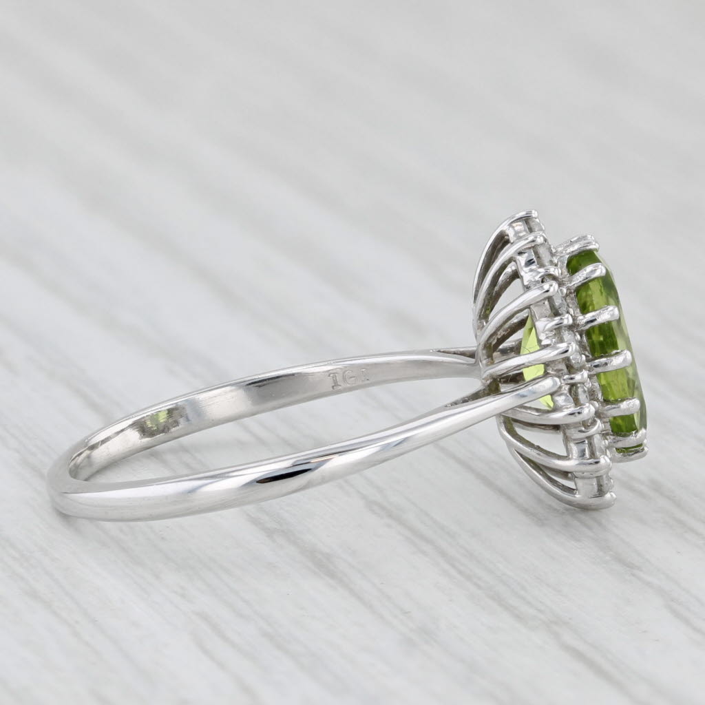 2.55ctw Peridot Diamond Halo Ring 14k White Gold Size 8.5