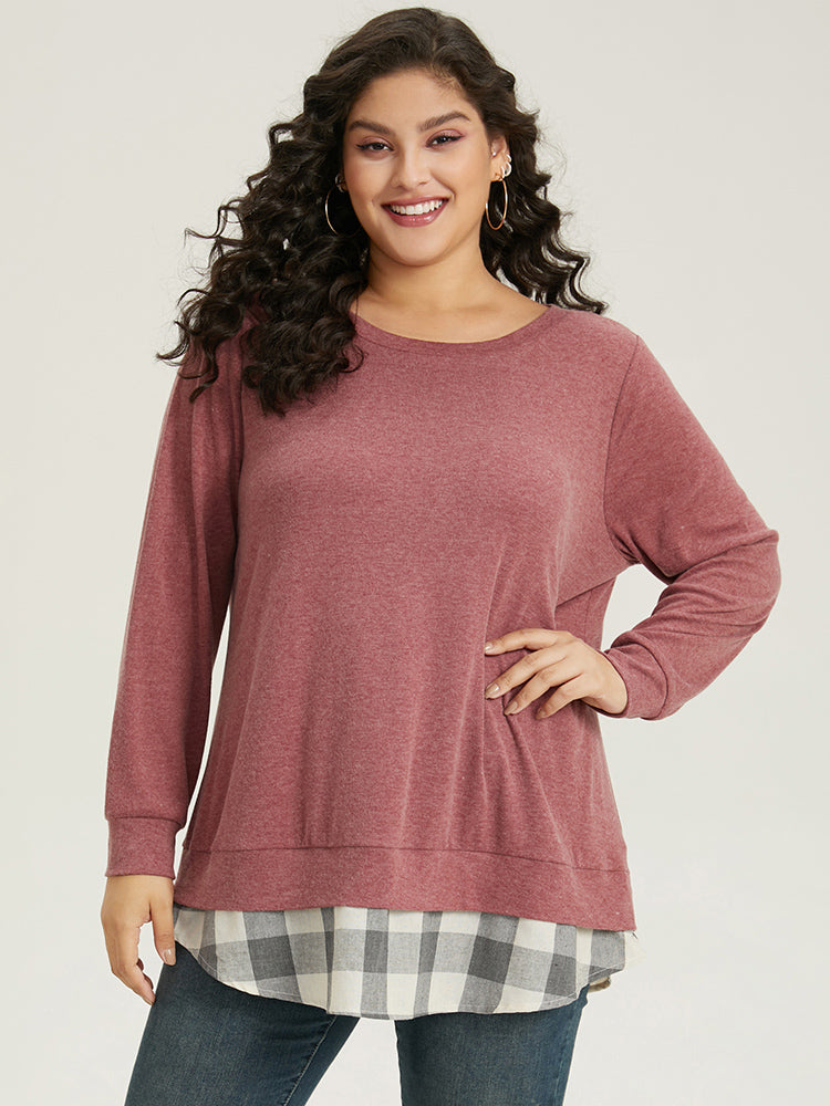 Heather Plaid Patchwork Crew Neck T-shirt