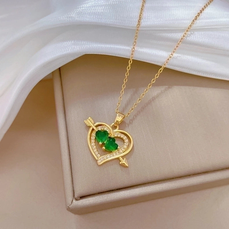 2 Pieces Minimalist Classic Style Geometric Heart Shape Titanium Steel Copper Zircon Pendant Necklace In Bulk