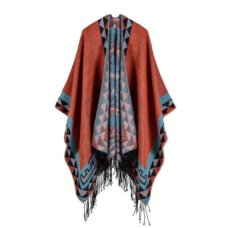 Export Women's Rhombus Tassel Lengthened Hot Selling Imitation Cashmere Shawl Both Sides Available Thickened Cape