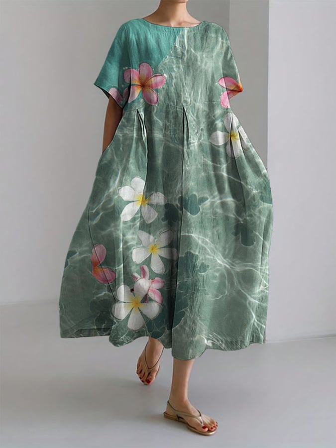 The new flower printed long long loose and loose dress