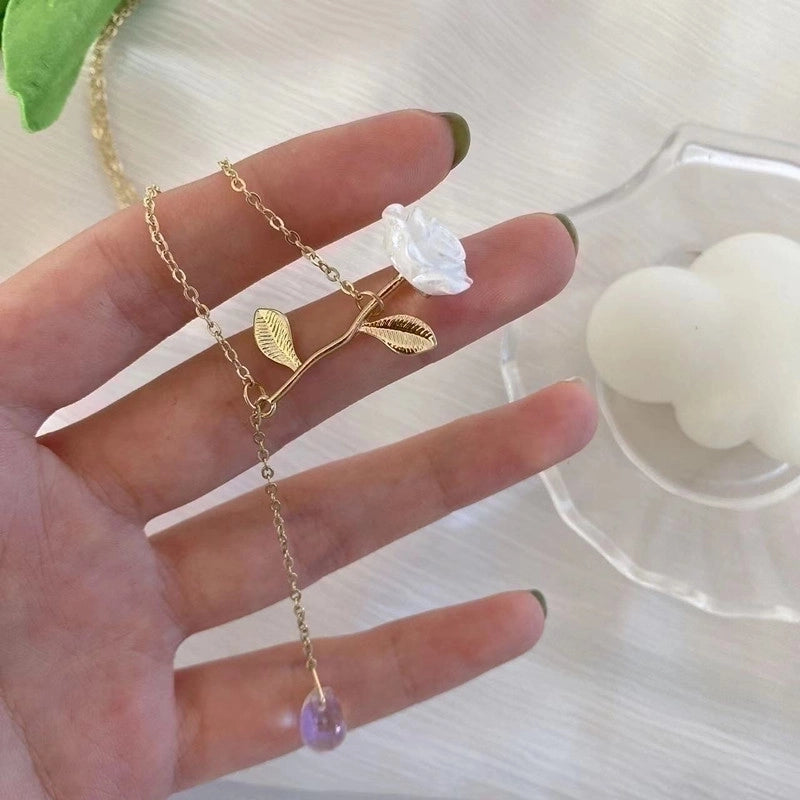 Minimalist Square Flower Bow Knot Alloy Inlay Artificial Pearls Rhinestones Women's Necklace