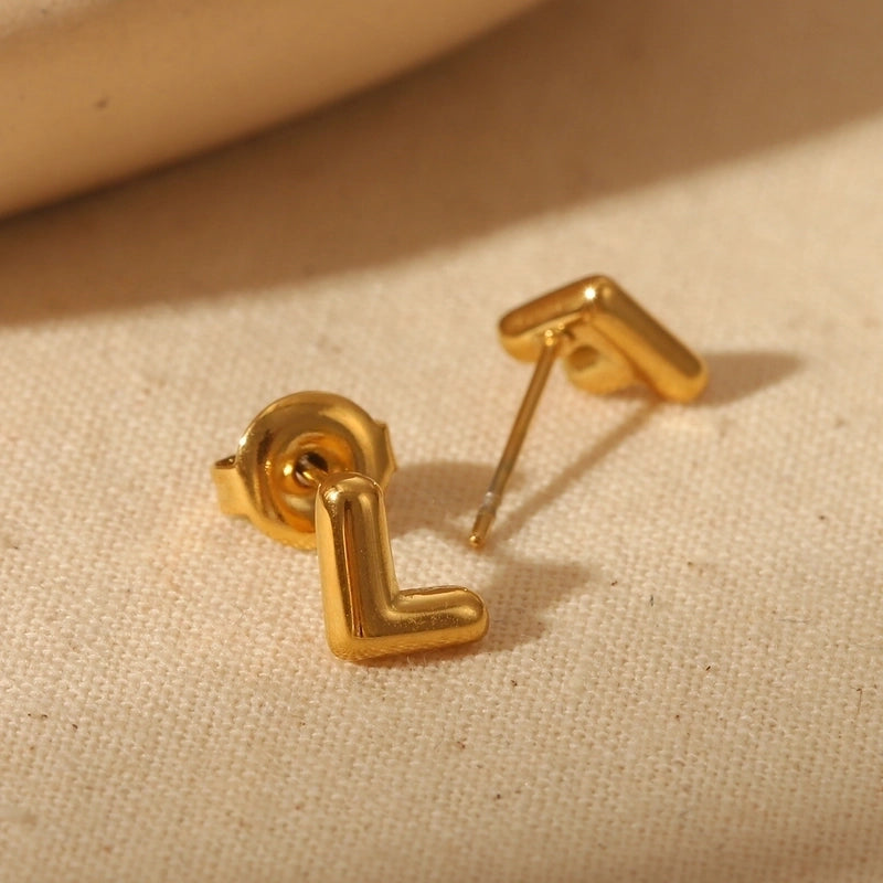 1 Pair Basic Minimalist Letter Solid Color 304 Stainless Steel 14K Gold Plated Ear Studs