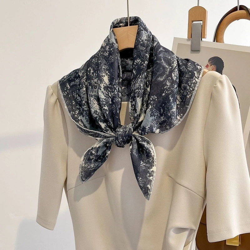 Women's Elegant Flower Polyester Silk Scarf