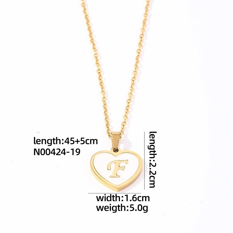 304 Stainless Steel Casual Minimalist Plating Inlay Letter Heart Shape Shell Pendant Necklace