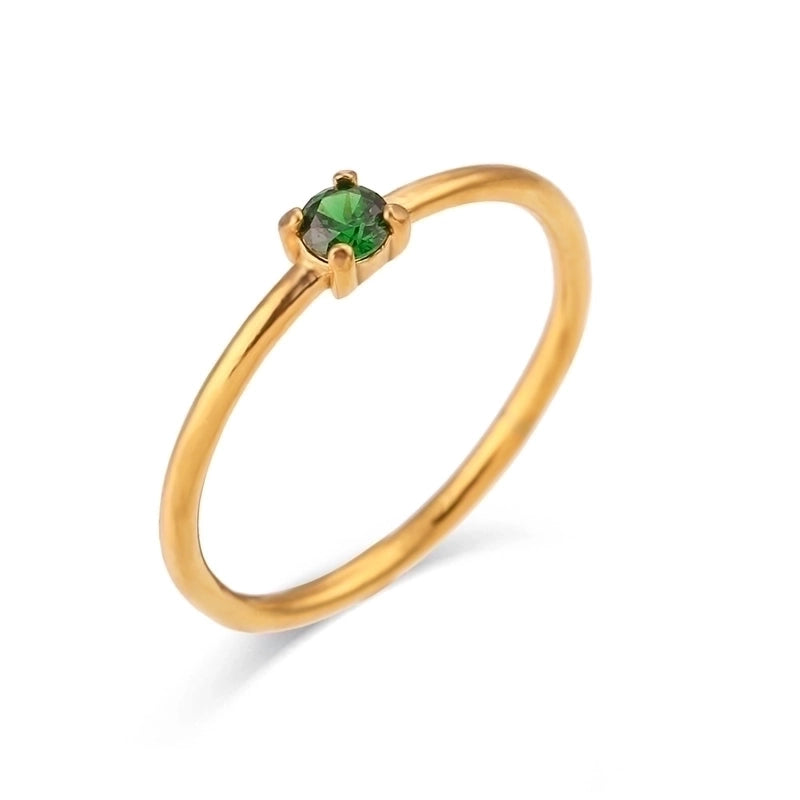 Fashion Round 304 Stainless Steel Artificial Gemstones Birthstone 18K Gold Plated Plating Inlay Rings