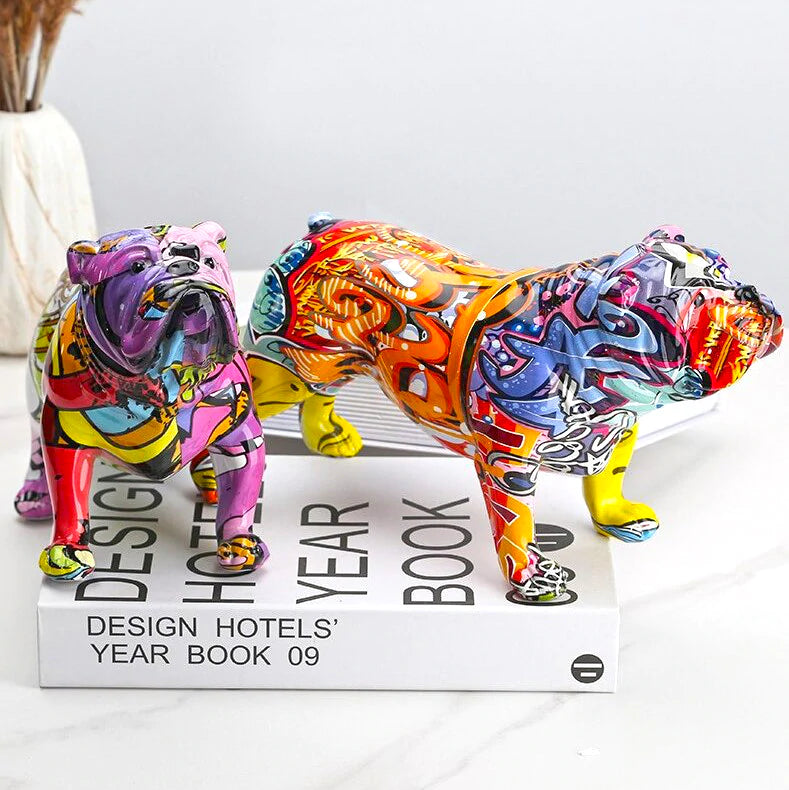 English Bulldog Graffiti Painted Statue