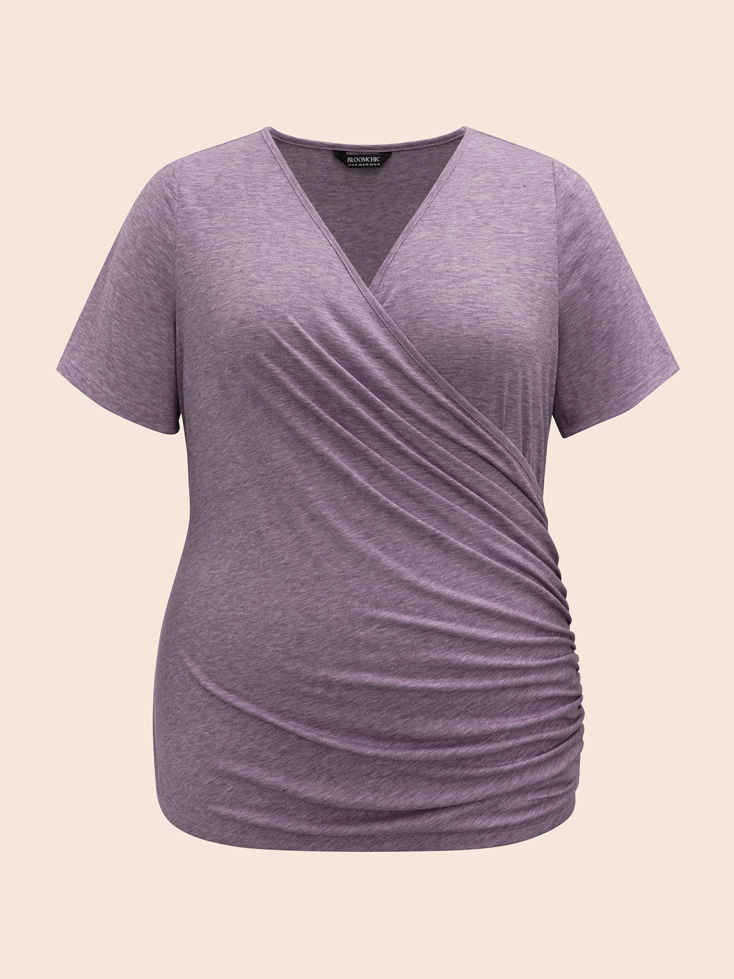 Solid Heather Overlap Collar Gathered T-shirt