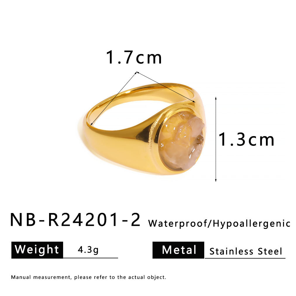 Natural Stone Gravel Stainless Steel Ring Exquisite Simple Titanium Steel Ring For Women