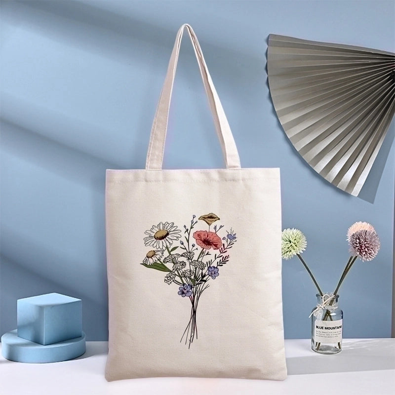 Women's Streetwear Flower Canvas Shopping Bags