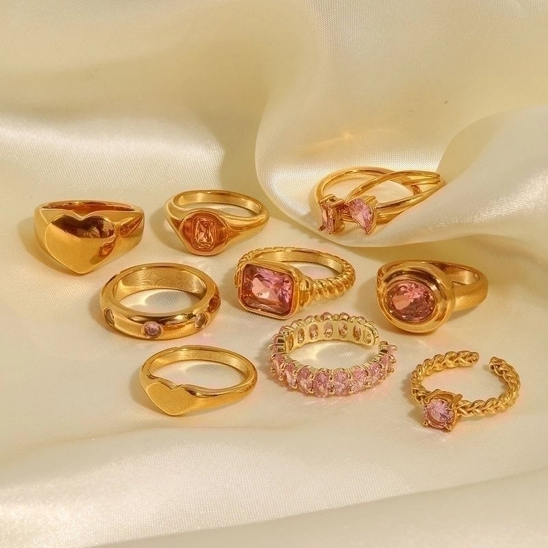 2 Pieces Fashion Geometric 304 Stainless Steel Zircon Plating Rings