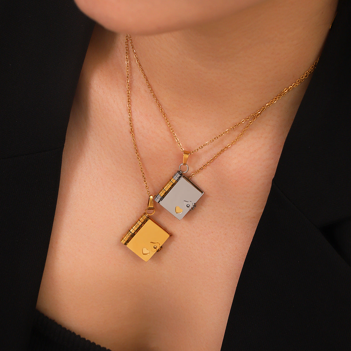 Color Matching Stainless Steel Love Book Pendant Necklace Female Niche Design Titanium Steel Necklace