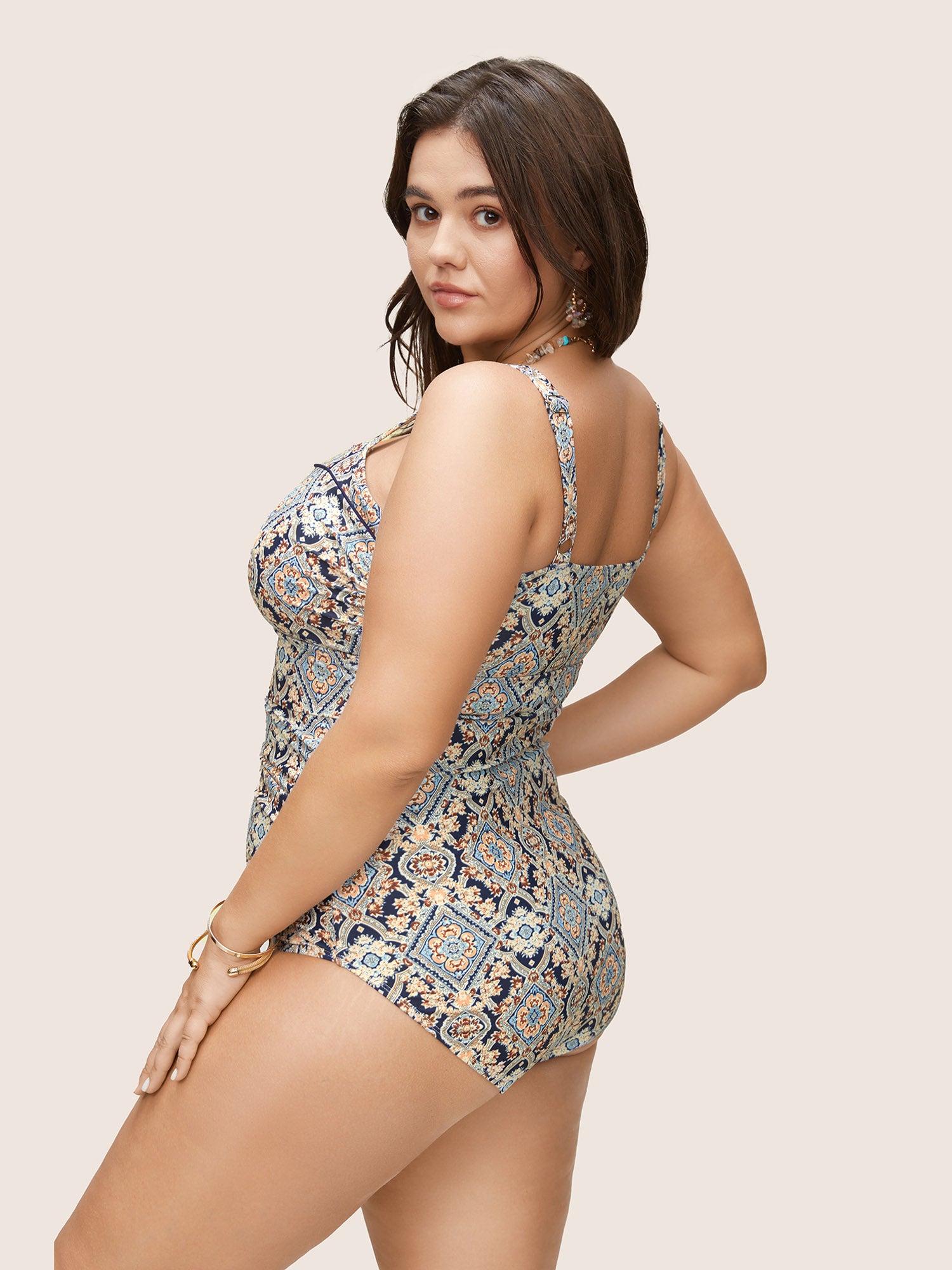 Bandana Print Ruched Cami One Piece Swimsuit