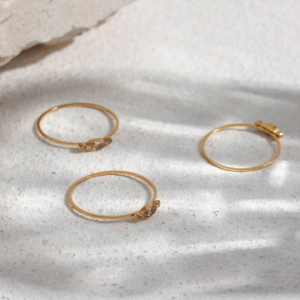 Women Fashion Round Geometric Stainless Steel 18K Gold Plated Rings
