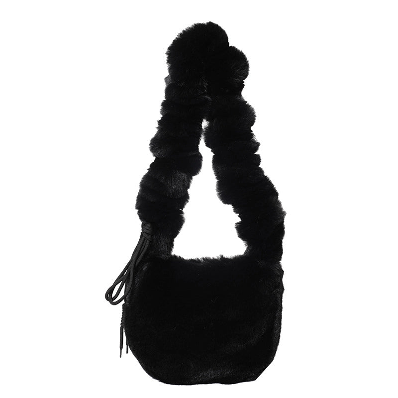 Korean Style Autumn And Winter Furry Solid Color Mini Bag Casual Fashion Underarm Women's Bag Fashionable Western Style Plush Handbag